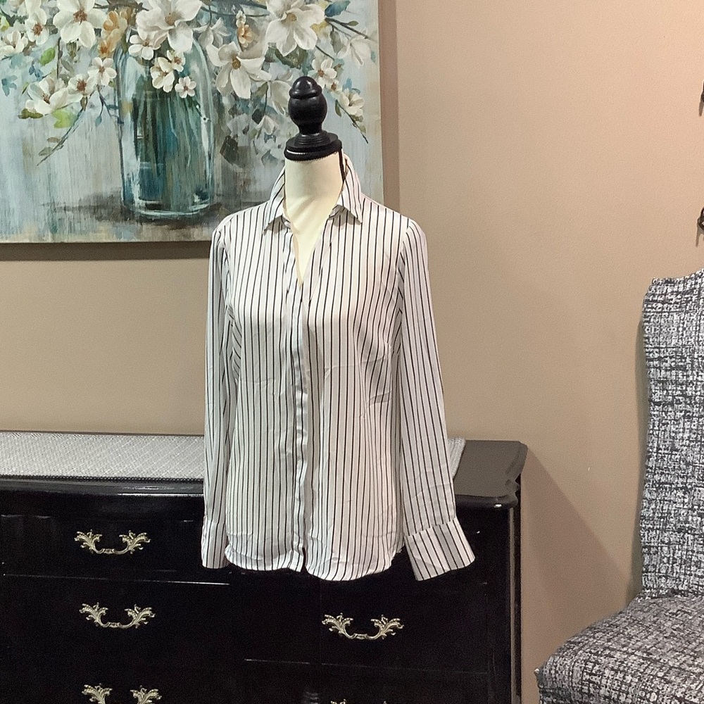 Classic Black and White Striped Button Down Shirt